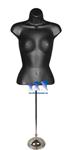 Female Torso Form, Black with Tall Adjustable Mannequin Stand, Trumpet Base